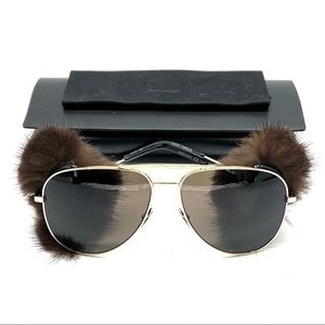 SAINT LAURENT | Mink Fur Classic 11 Shield Sunglasses